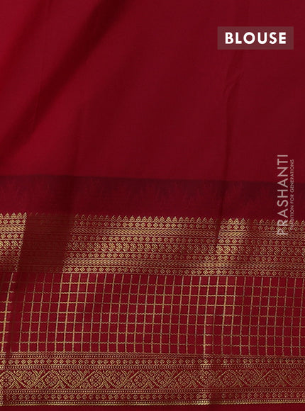 Semi kanchipuram silk saree dual shade of teal green and maroon with zari woven buttas and temple design zari woven border