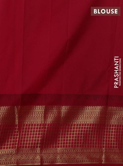 Semi kanchipuram silk saree teal green and maroon with zari woven buttas and temple design zari woven border