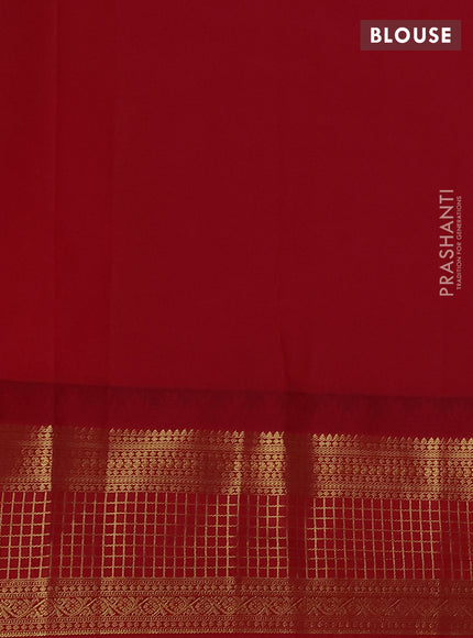 Semi kanchipuram silk saree light green and maroon with zari woven buttas and temple design zari woven border