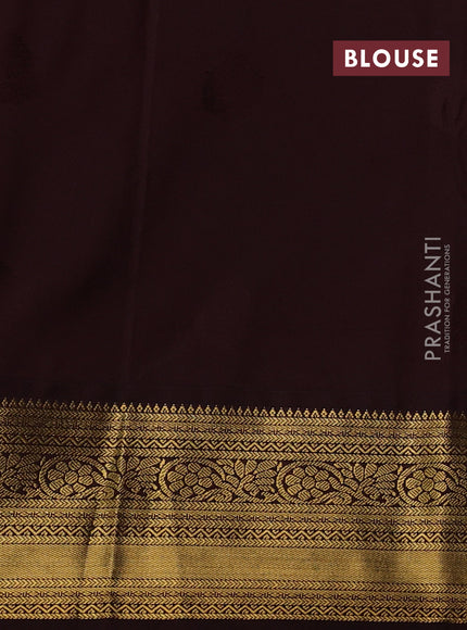 Semi kanchipuram silk saree teal green and coffee brown with zari woven buttas and zari woven border