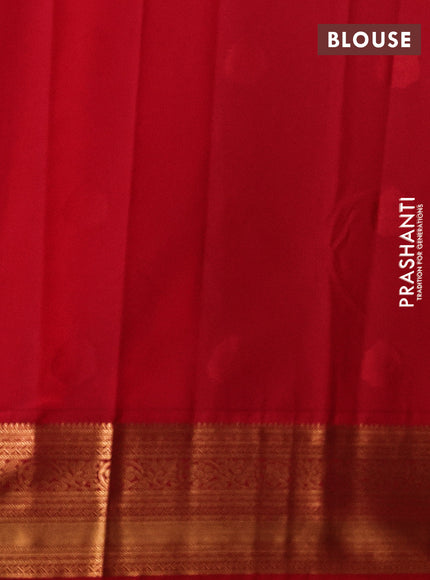 Semi kanchipuram silk saree beige and red with zari woven buttas and zari woven border