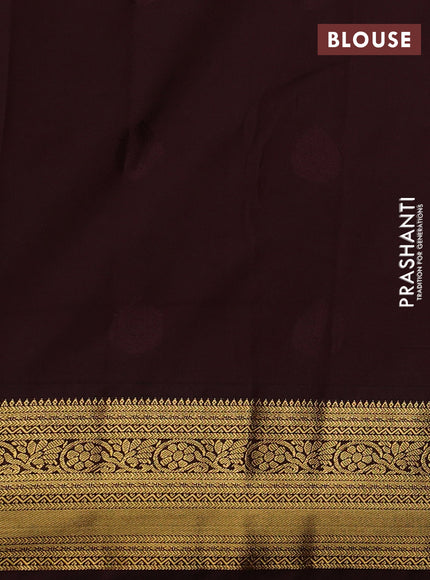 Semi kanchipuram silk saree lime green and coffee brown with zari woven buttas and zari woven korvai border