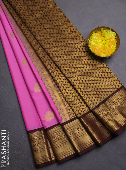 Semi kanchipuram silk saree pink and coffee brown with zari woven buttas and zari woven border