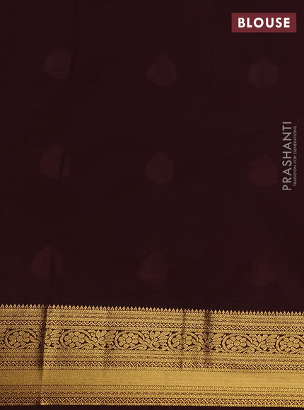 Semi kanchipuram silk saree green and coffee brown with zari woven buttas and zari woven korvai border