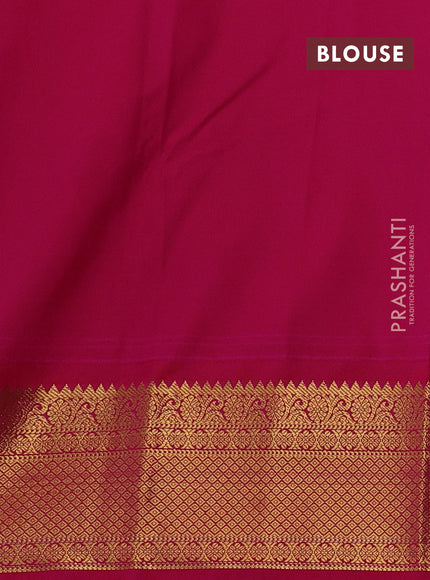 Semi kanchipuram silk saree peacock blue and pink with allover zari checks & buttas and zari woven korvai border
