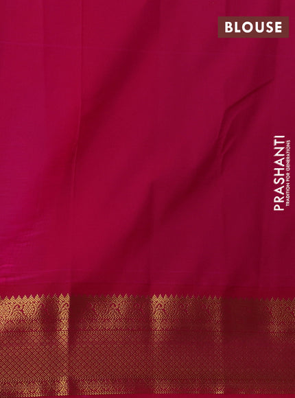 Semi kanchipuram silk saree cs blue and pink with allover zari checks & buttas and zari woven korvai border