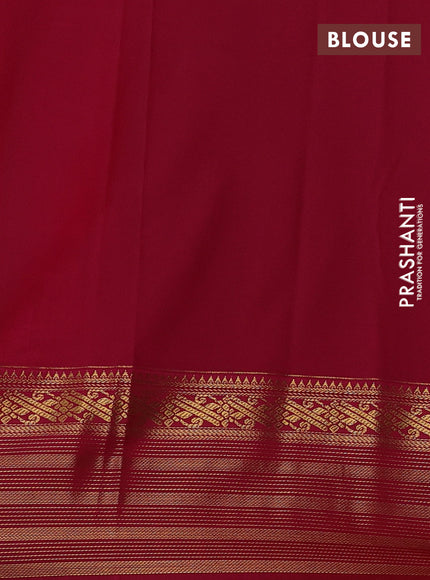 Semi kanchipuram silk saree teal green and magenta pink with zari woven buttas and zari woven border