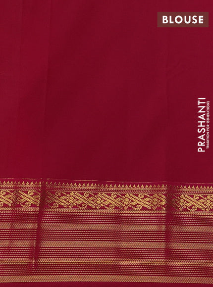 Semi kanchipuram silk saree fluorescent green and magenta pink with zari woven buttas and zari woven border