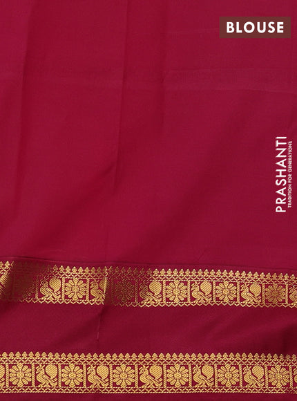 Semi kanchipuram silk saree light green and magenta pink with zari woven buttas and rettapet zari woven border