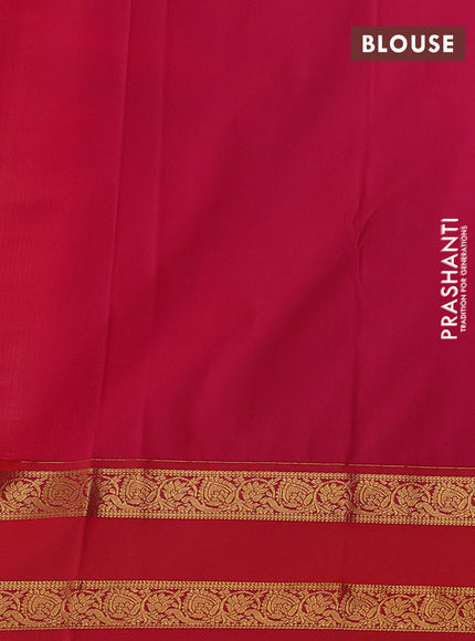 Semi kanchipuram silk saree pale yellow and pinkish orange with allover zari weaves & buttas and rettapet zari woven border
