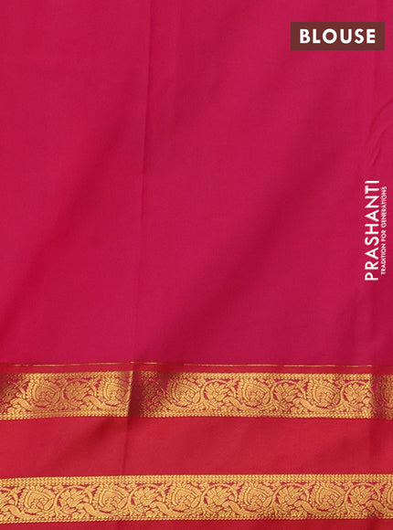 Semi kanchipuram silk saree blue and orange with allover zari weaves & buttas and rettapet zari woven border