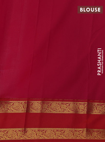 Semi kanchipuram silk saree teal blue and orange with allover zari weaves & buttas and rettapet zari woven border