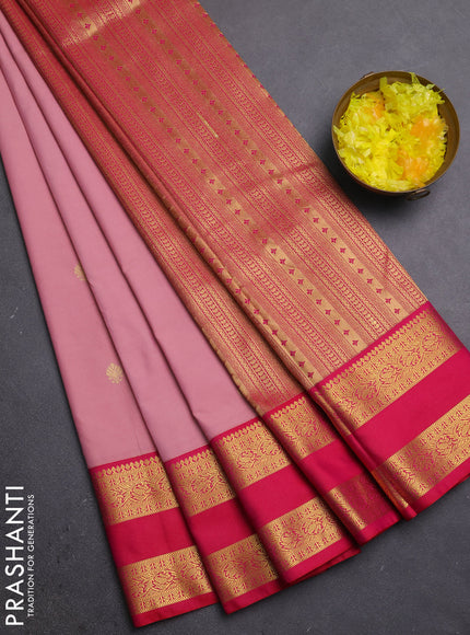 Semi kanchipuram silk saree peach pink and pink with zari woven buttas and rettapet zari woven border