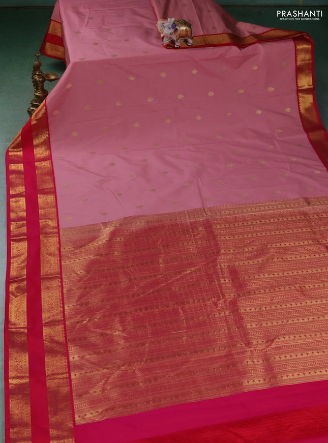 Semi kanchipuram silk saree peach pink and pink with zari woven buttas and rettapet zari woven border