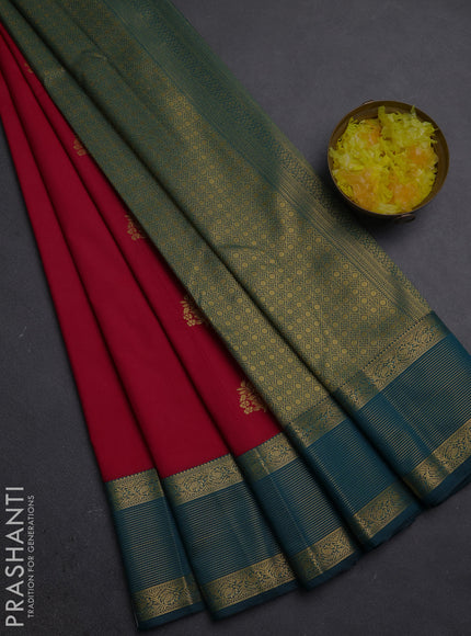 Semi kanchipuram silk saree pink and peacock green with zari woven buttas and zari woven border