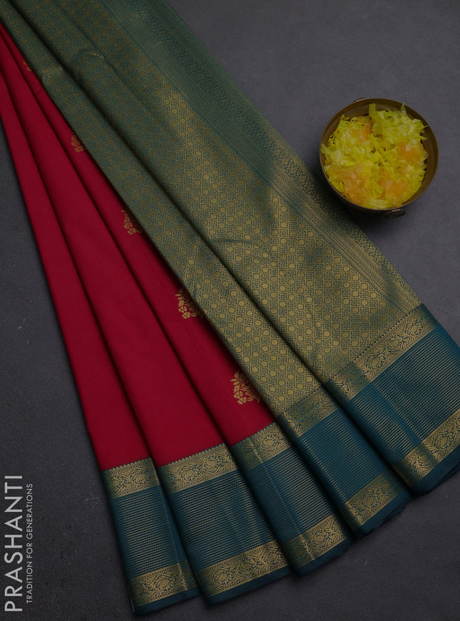 Semi kanchipuram silk saree pink and peacock green with zari woven buttas and zari woven border