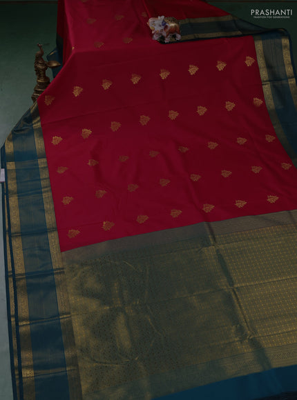 Semi kanchipuram silk saree pink and peacock green with zari woven buttas and zari woven border
