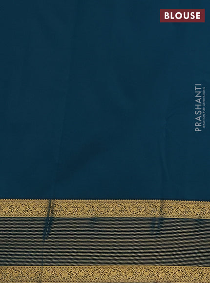 Semi kanchipuram silk saree pink and peacock green with zari woven buttas and zari woven border
