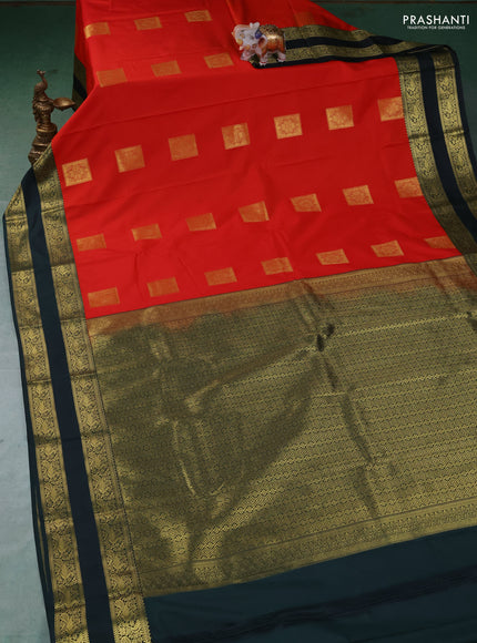 Semi kanchipuram silk saree orange and green with zari woven buttas and rettapet zari woven border