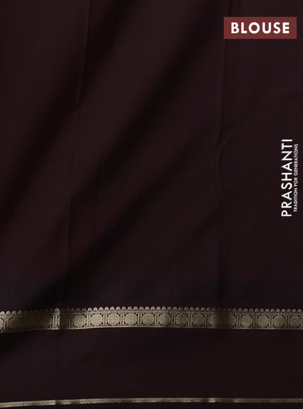 Semi kanchipuram silk saree light green and coffee brown with zari woven buttas and temple design rettapet zari woven border