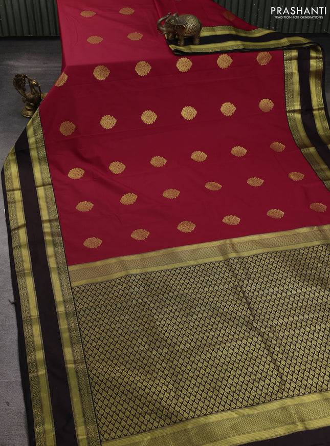 Semi kanchipuram silk saree red and black with zari woven buttas and rettapet zari woven border