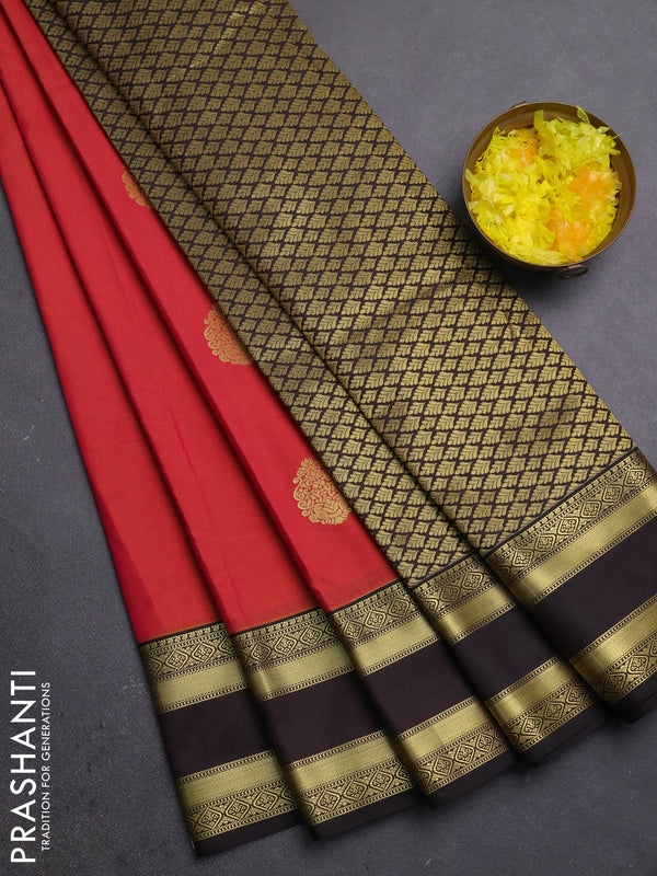 Semi kanchipuram silk saree rust shade and coffee brown with zari woven buttas and rettapet zari woven border