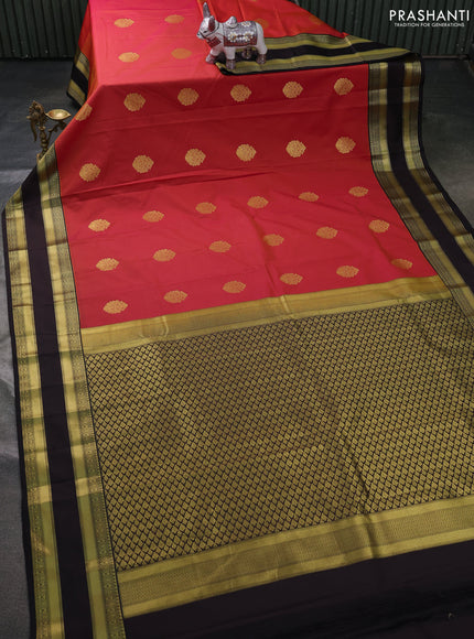 Semi kanchipuram silk saree rust shade and coffee brown with zari woven buttas and rettapet zari woven border