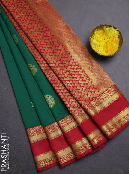 Semi kanchipuram silk saree green and maroon with zari woven buttas and rettapet zari woven border