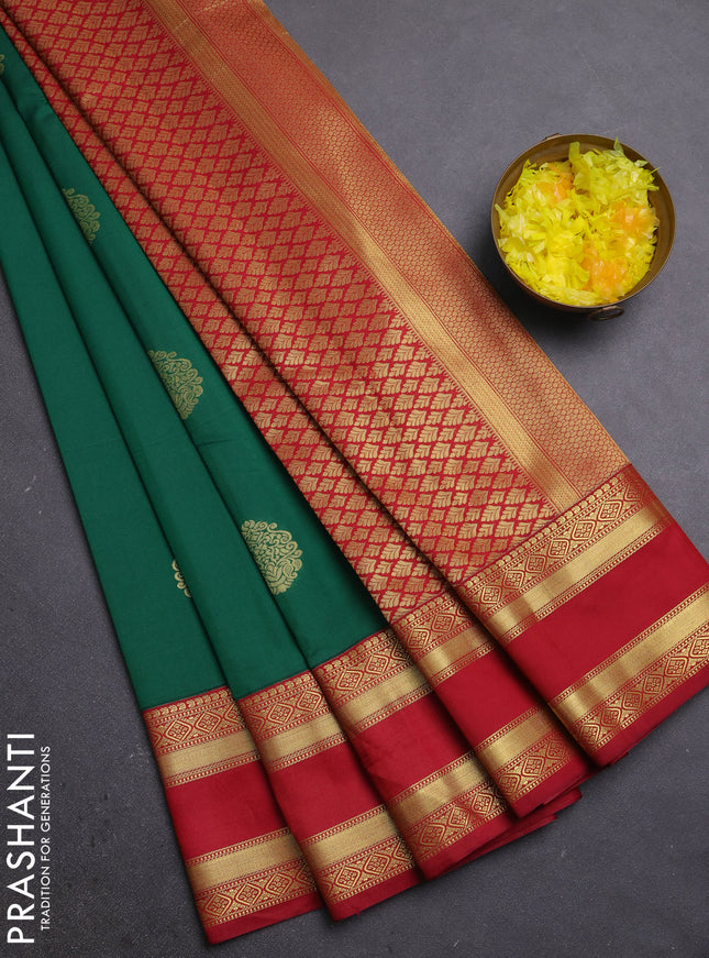 Semi kanchipuram silk saree green and maroon with zari woven buttas and rettapet zari woven border