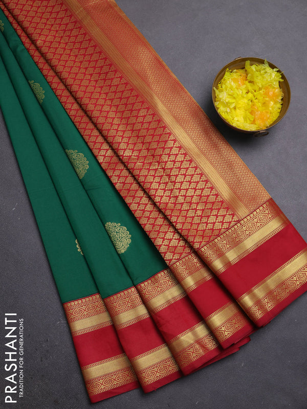 Semi kanchipuram silk saree green and maroon with zari woven buttas and rettapet zari woven border