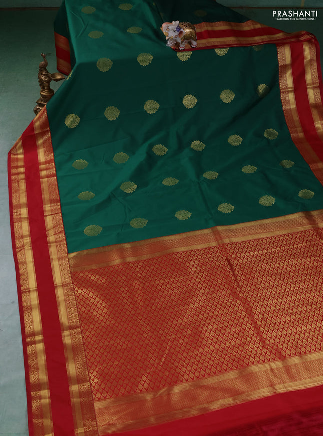 Semi kanchipuram silk saree green and maroon with zari woven buttas and rettapet zari woven border