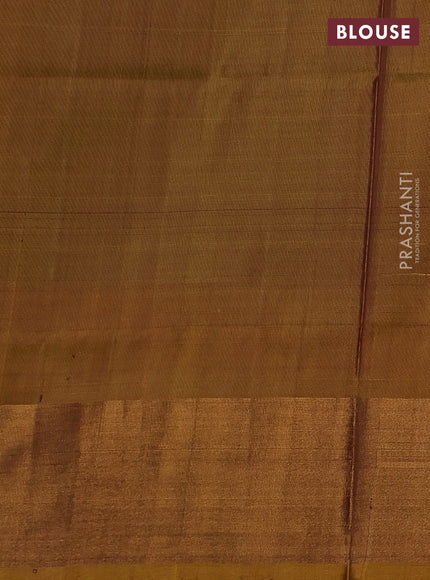 Pure uppada silk saree coffee brown and mustard green with allover silver & zari woven buttas and zari woven border
