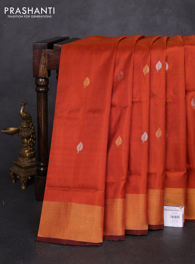 Pure uppada silk saree rust shade and coffee brown with allover silver & zari woven buttas and jamdhani weaving pallu