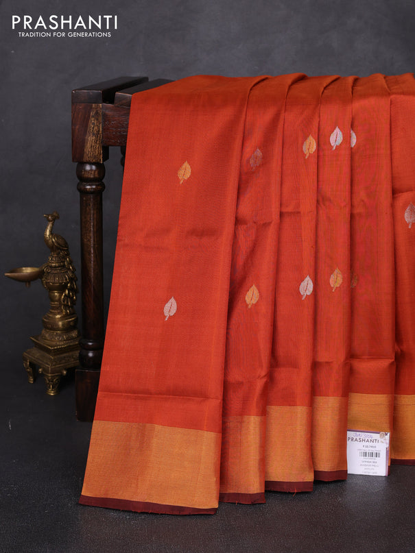 Pure uppada silk saree rust shade and coffee brown with allover silver & zari woven buttas and jamdhani weaving pallu