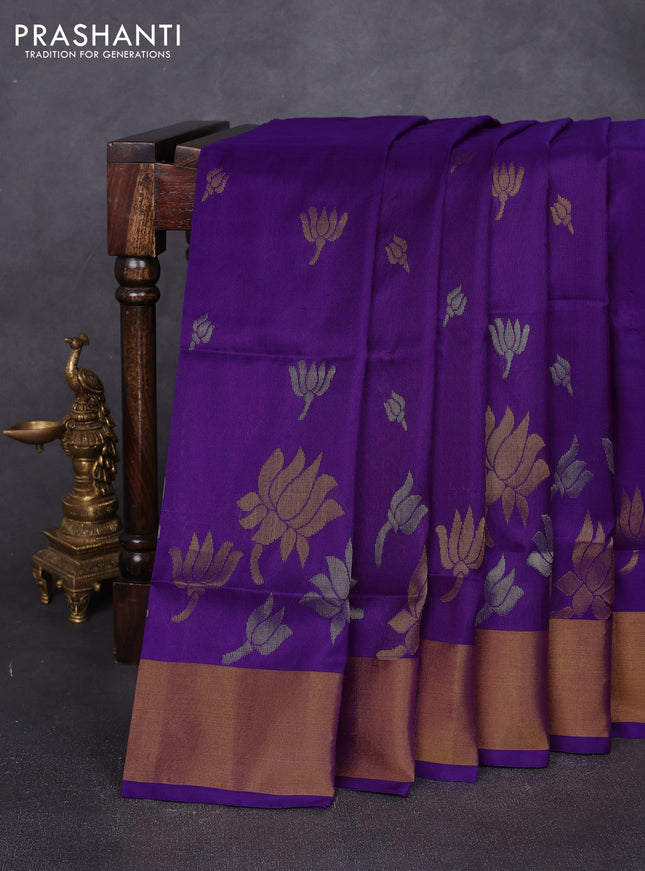 Pure uppada silk saree violet with allover silver & zari woven buttas and zari woven border