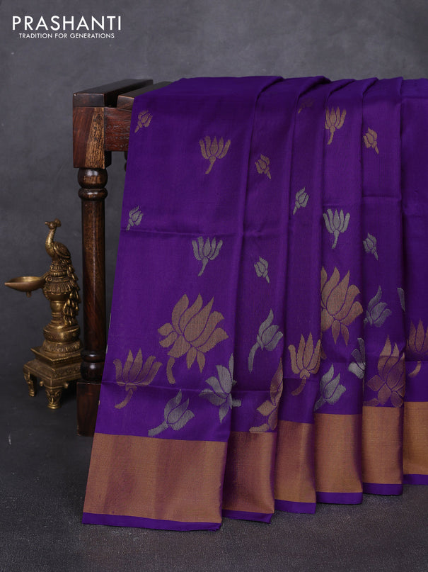 Pure uppada silk saree violet with allover silver & zari woven buttas and zari woven border