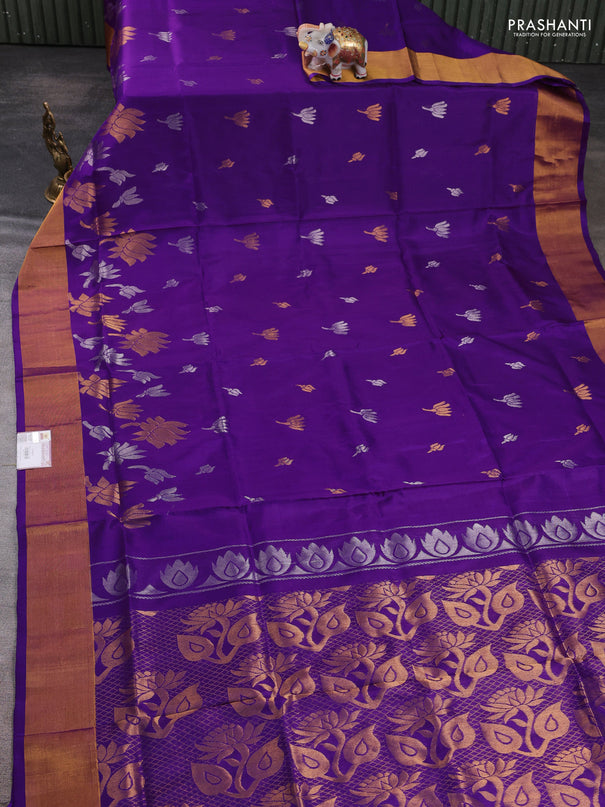 Pure uppada silk saree violet with allover silver & zari woven buttas and zari woven border