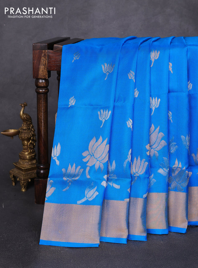 Pure uppada silk saree cs blue with allover silver & zari woven buttas and zari woven border