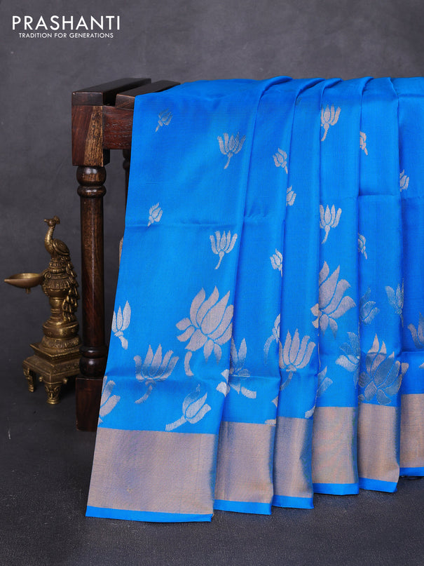 Pure uppada silk saree cs blue with allover silver & zari woven buttas and zari woven border