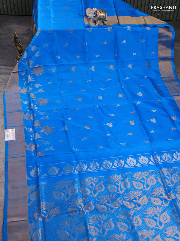 Pure uppada silk saree cs blue with allover silver & zari woven buttas and zari woven border