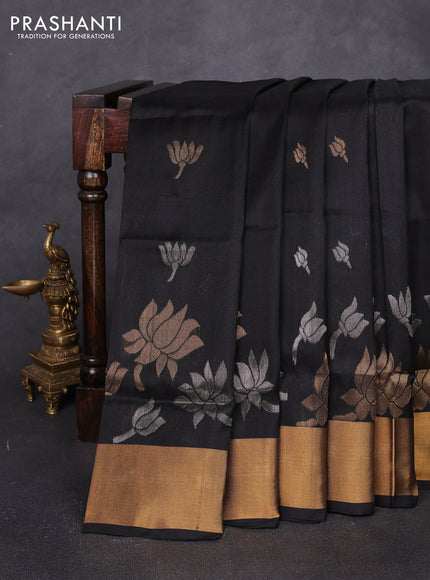 Pure uppada silk saree black with allover silver & zari woven buttas and zari woven border