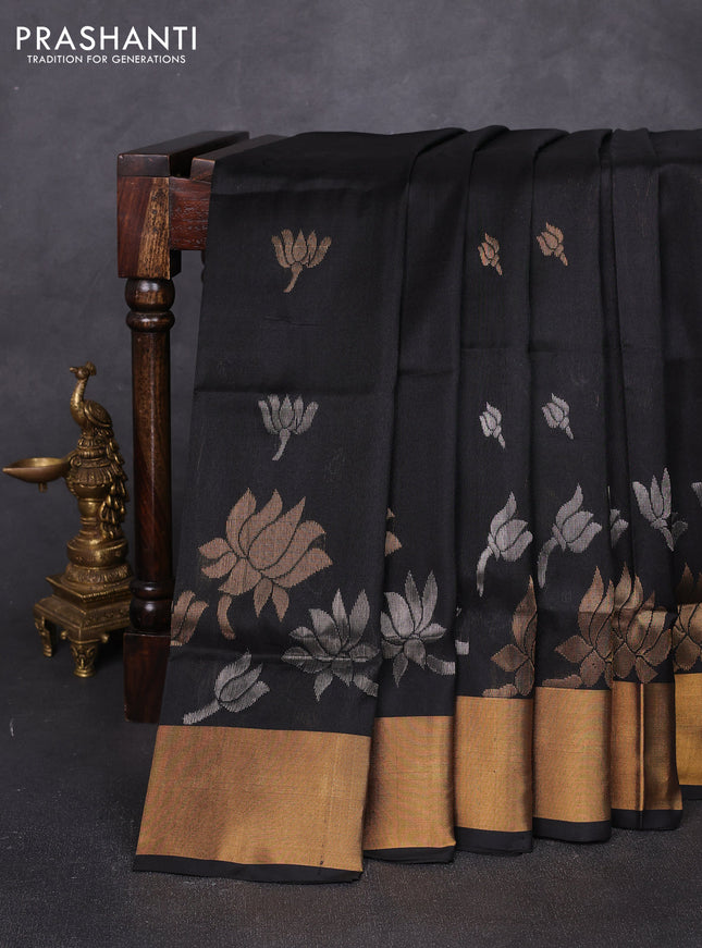 Pure uppada silk saree black with allover silver & zari woven buttas and zari woven border