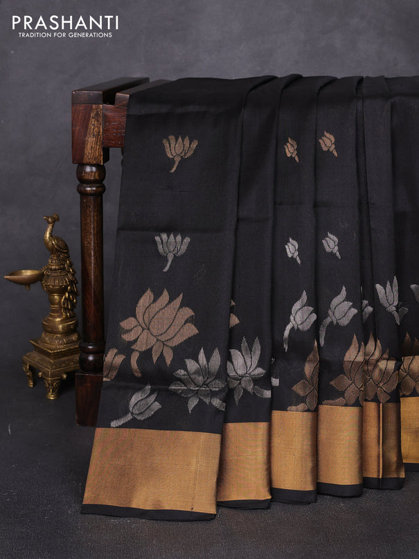 Pure uppada silk saree black with allover silver & zari woven buttas and zari woven border