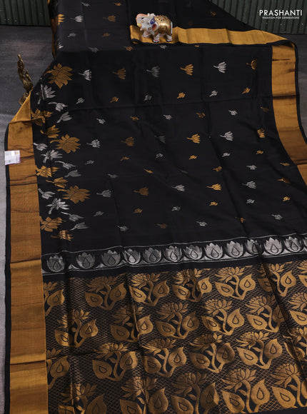 Pure uppada silk saree black with allover silver & zari woven buttas and zari woven border