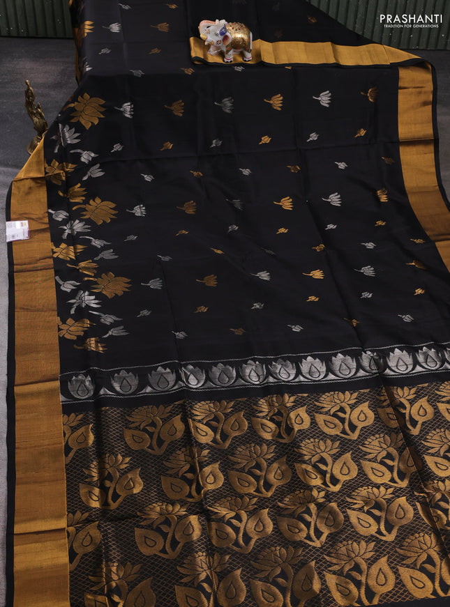 Pure uppada silk saree black with allover silver & zari woven buttas and zari woven border