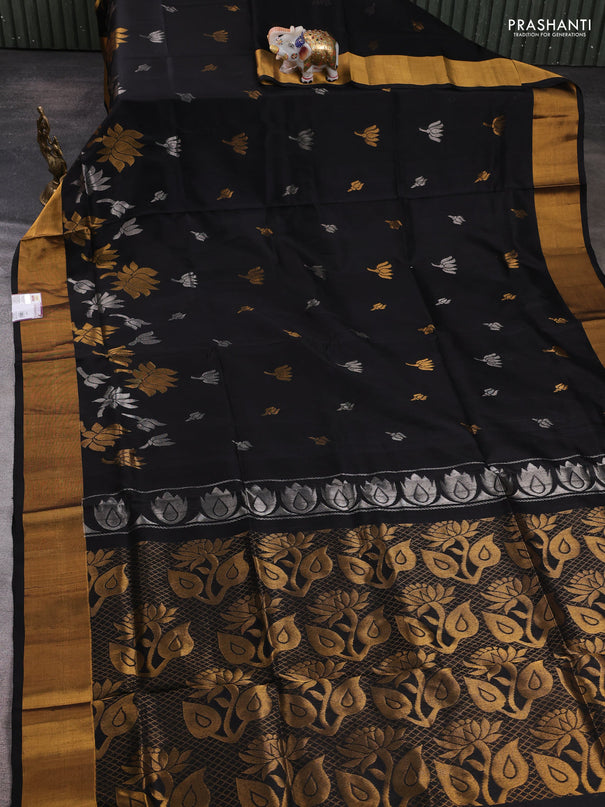 Pure uppada silk saree black with allover silver & zari woven buttas and zari woven border