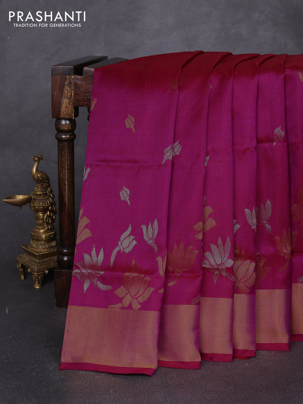 Pure uppada silk saree pink with allover silver & zari woven buttas and zari woven border