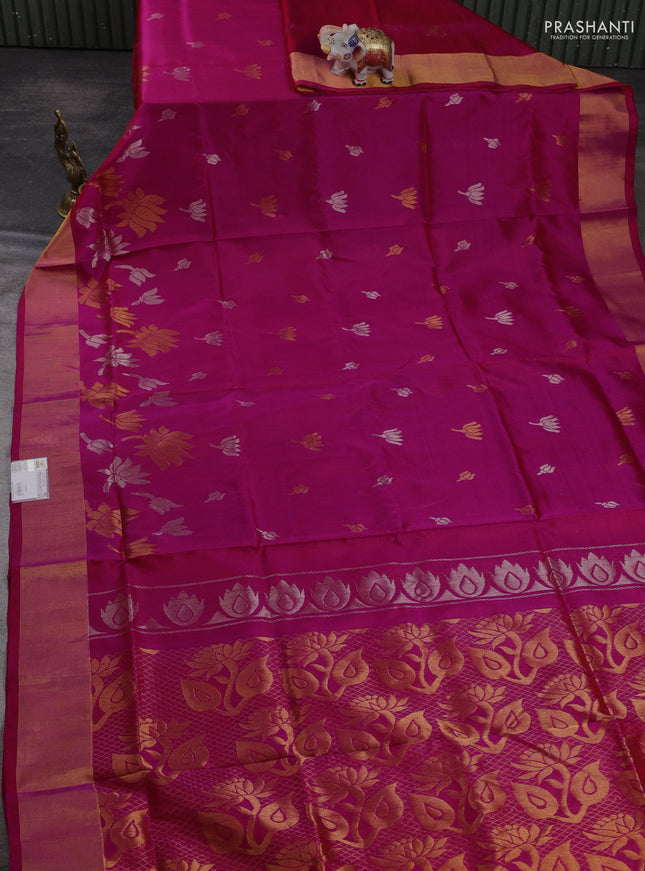 Pure uppada silk saree pink with allover silver & zari woven buttas and zari woven border