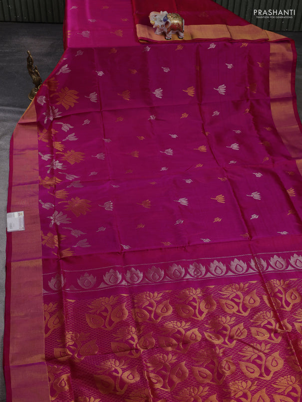 Pure uppada silk saree pink with allover silver & zari woven buttas and zari woven border