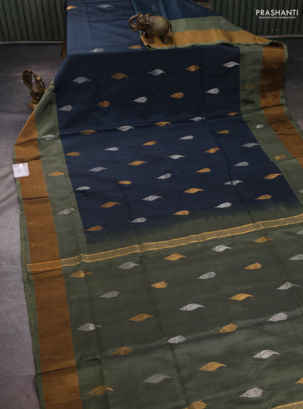 Pure uppada silk saree elephant grey and pastel green with allover silver & zari woven buttas and zari woven border